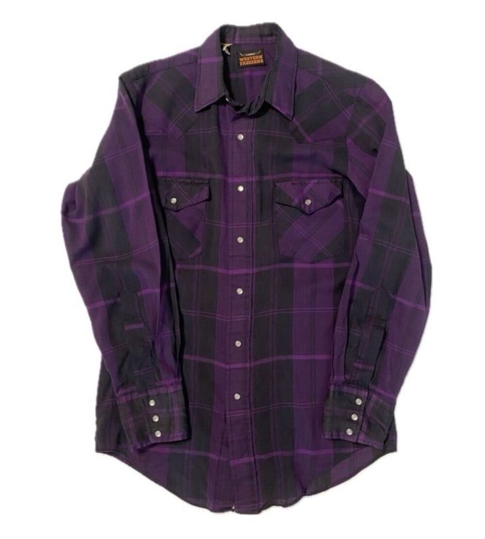Western Fashion Vintage Purple Plaid Cowboy Shirt Sz Small